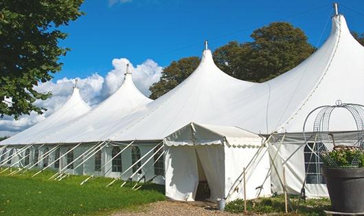 high-quality portable restrooms stationed at a wedding, meeting the needs of guests throughout the outdoor reception in Lennox